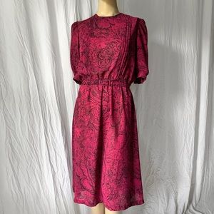1980’s Floral Puff Sleeve Belted Midi Dress